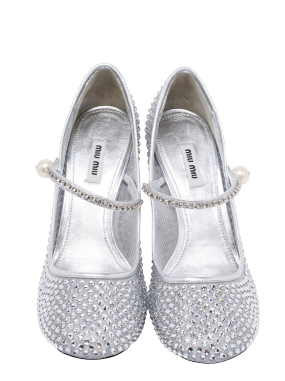 Miu Miu Silver Mesh And Leather Embellished Mary Jane Pumps Size 40